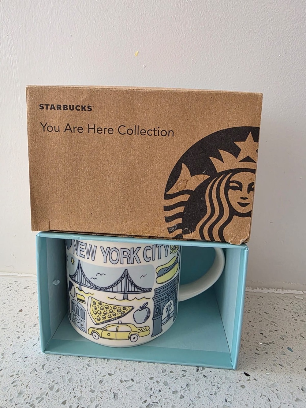 Starbucks Been There Series NYC Ceramic Mug - Blue/White with Yellow Accents